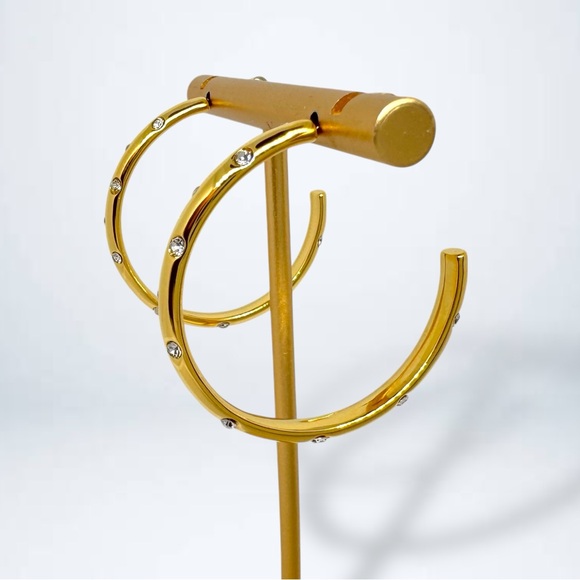 18k Gold Stainless Steel Anti-Tarnish Luxury Hoop Earrings w/ CZ Crystal Inlay - Picture 8 of 14